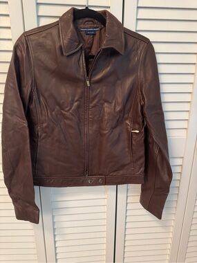 Ralph Lauren Brown Genuine Leather Zip-Up Jacket